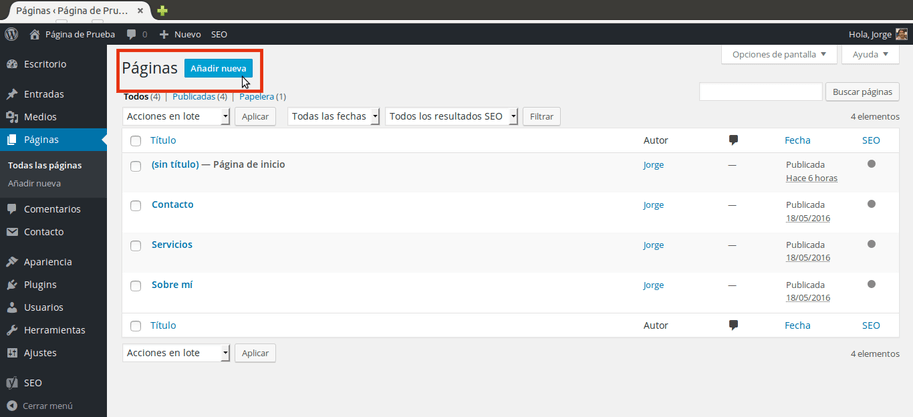 crear página principal con WordPress crear página principal con WordPress