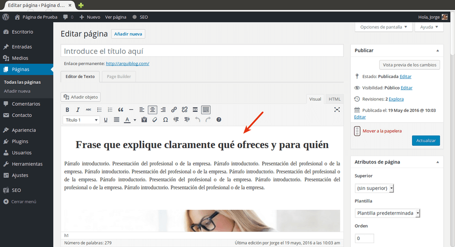 crear página principal con WordPress contenido crear página principal con WordPress contenido