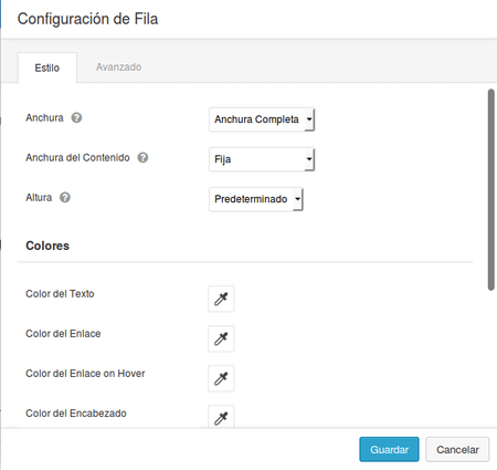 Configuracion de Fila Beaver Builder Estilo