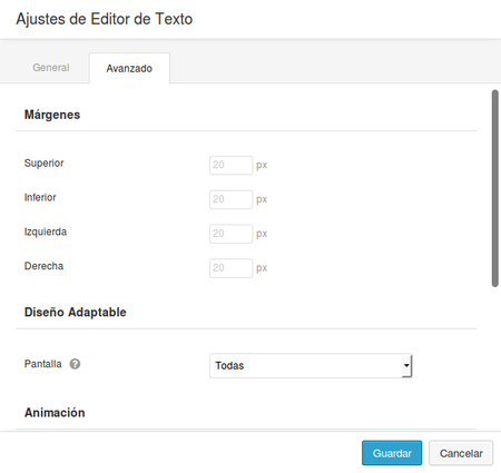 Ajustes del Editor de Texto de beaver Builder