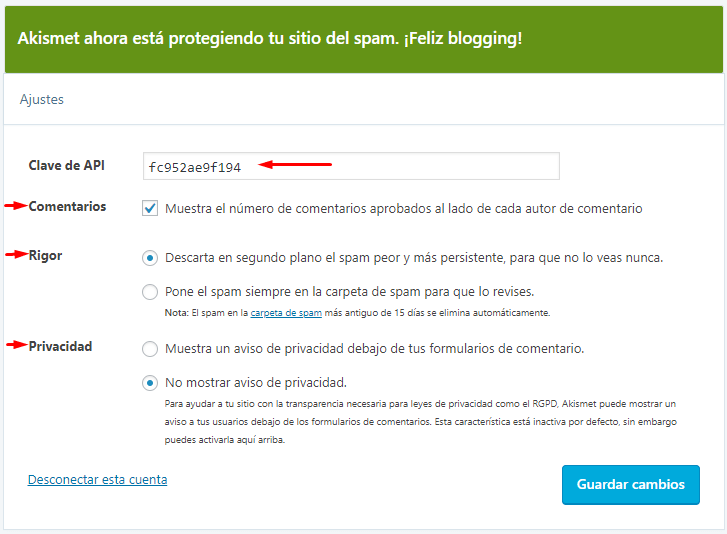 Ajustes de Akismet