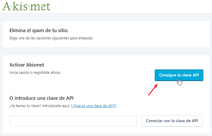 Conseguir clave API Akismet