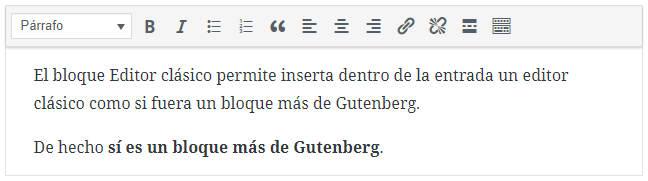 Insertar un editor clásico en Gutenberg