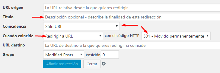 Crear una redirección avanzada con Redirection