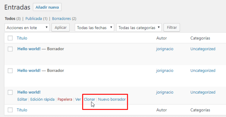 Duplicate Post en el listado de entradas