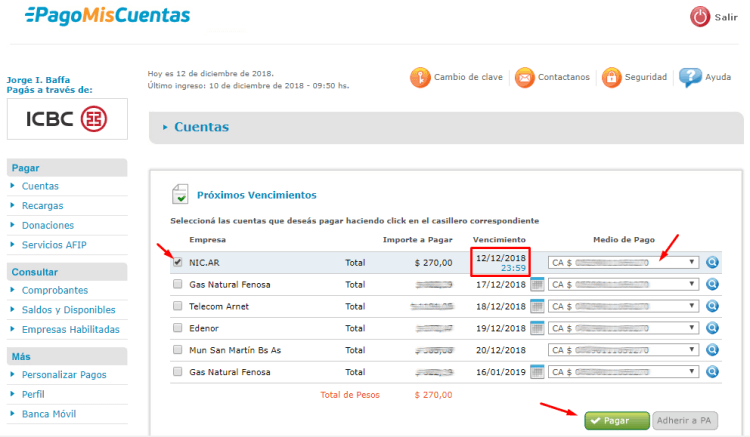 pagar renovacion de dominio .com.ar