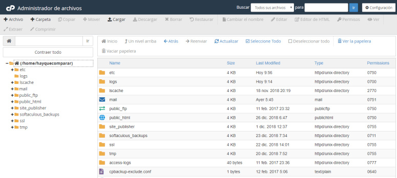 cpanel administrador de archivos