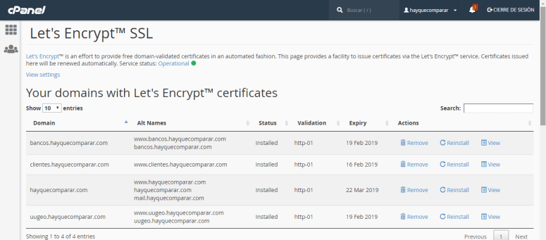 cpanel instalar lets encrypt