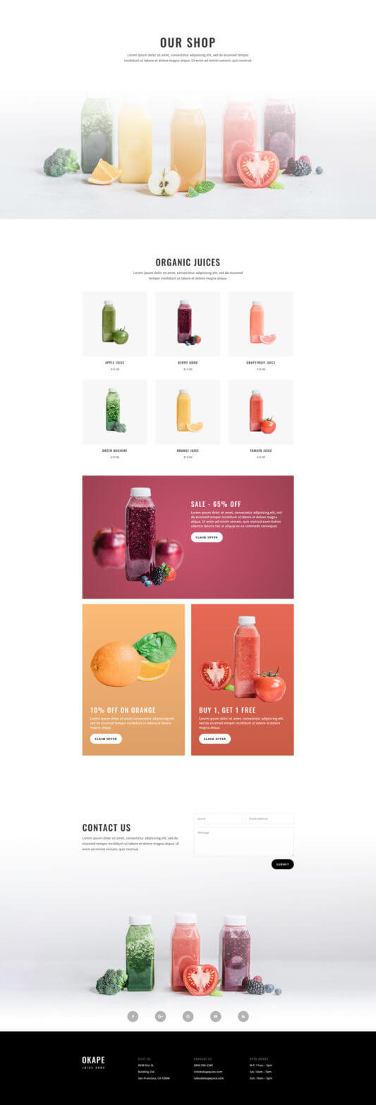 Plantilla Divi para Tiendas de Jugos Plantilla Divi para Tiendas de Jugos