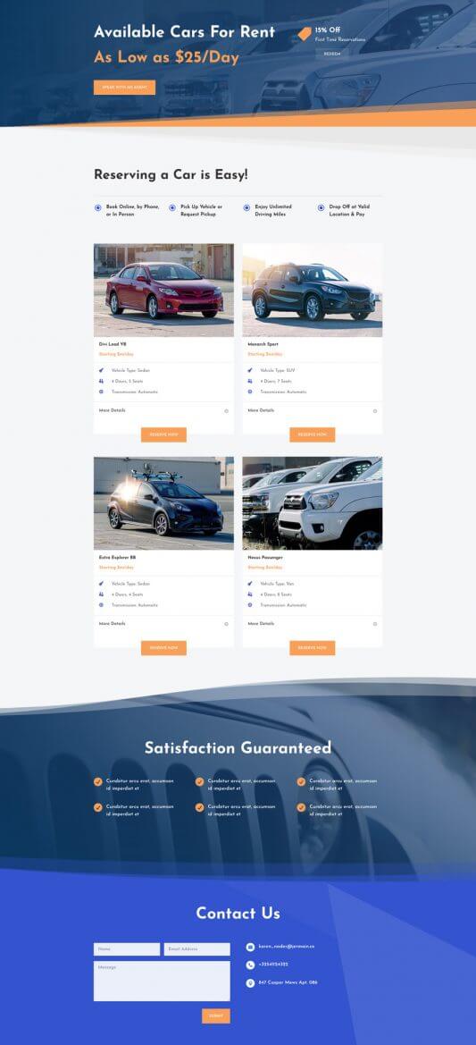Plantilla Divi para Alquiler de Automóviles Plantilla Divi para Alquiler de Automóviles