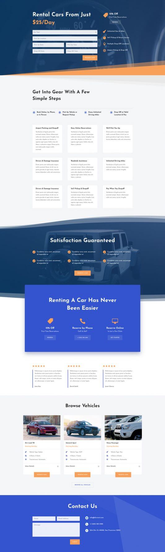 Layout Divi para Alquiler de Automóviles Layout Divi para Alquiler de Automóviles