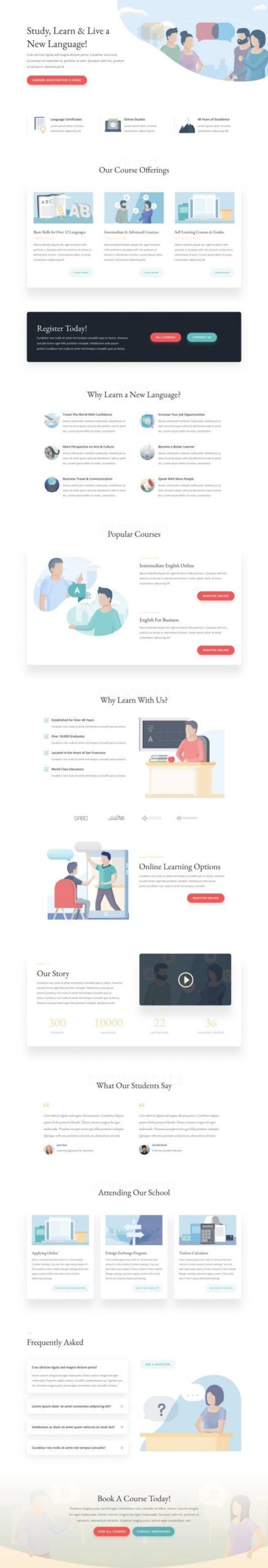 Layout Divi para Escuela de Idiomas