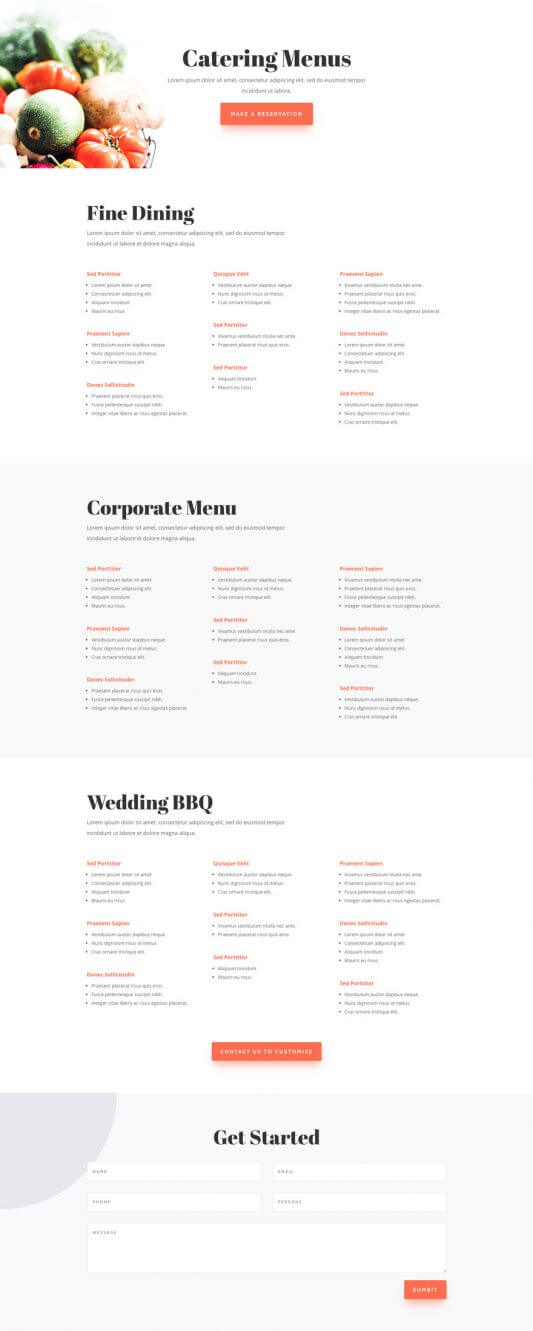Tema Divi para Servicios de Catering