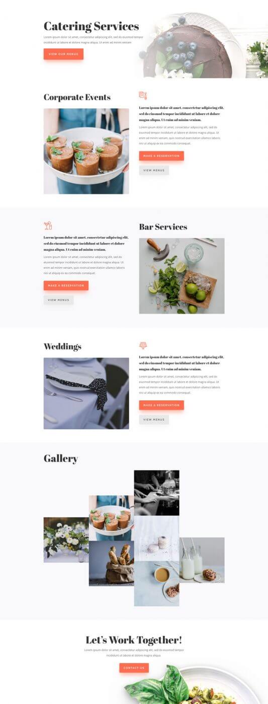 Layout Divi para Servicios de Catering