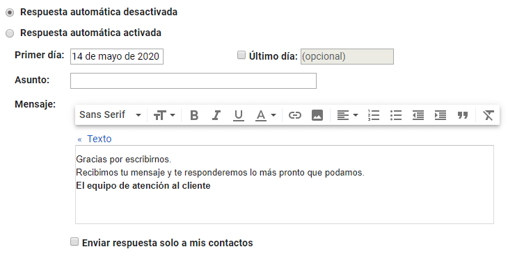 Configurar una respuesta automática en Gmail