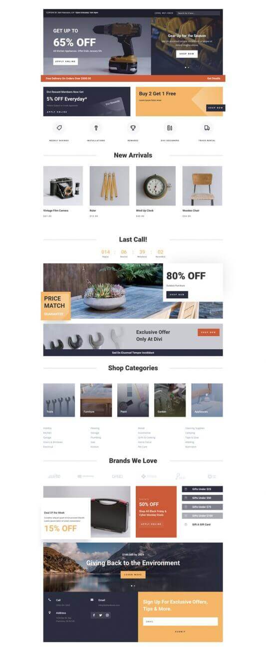 Layout Divi para Tiendas de Hardware