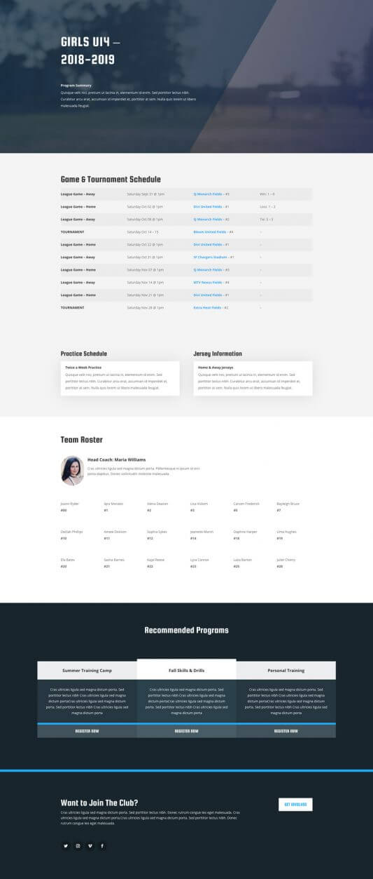 Layout Divi para Clubes de Fútbol