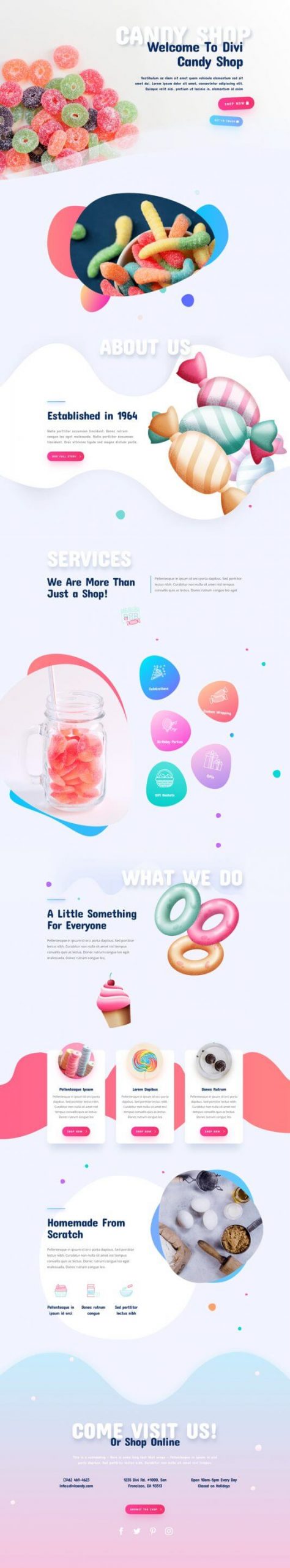 Layout Divi para Tiendas de Dulces