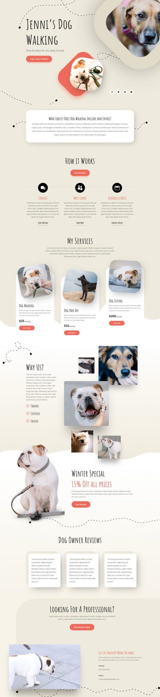 Layout Divi para Paseadores de perros Layout Divi para Paseadores de perros