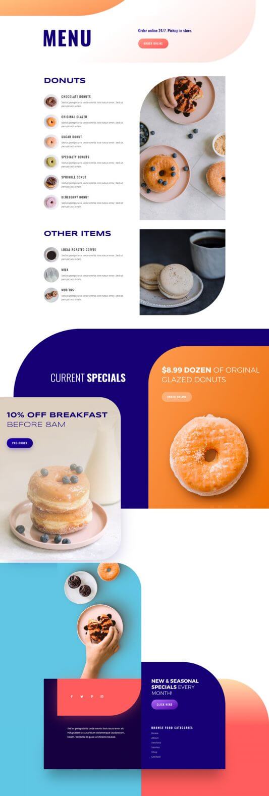 Plantilla Divi para Tiendas de donas Plantilla Divi para Tiendas de donas