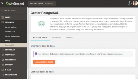 Cómo Gestionar las Bases de Datos PostgreSQL en SiteGround