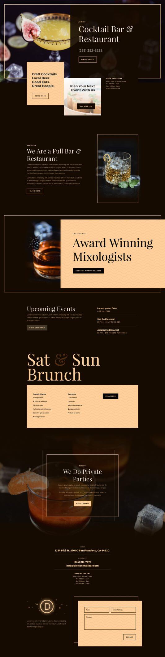 Layout Divi para Bares de coctails Layout Divi para Bares de coctails