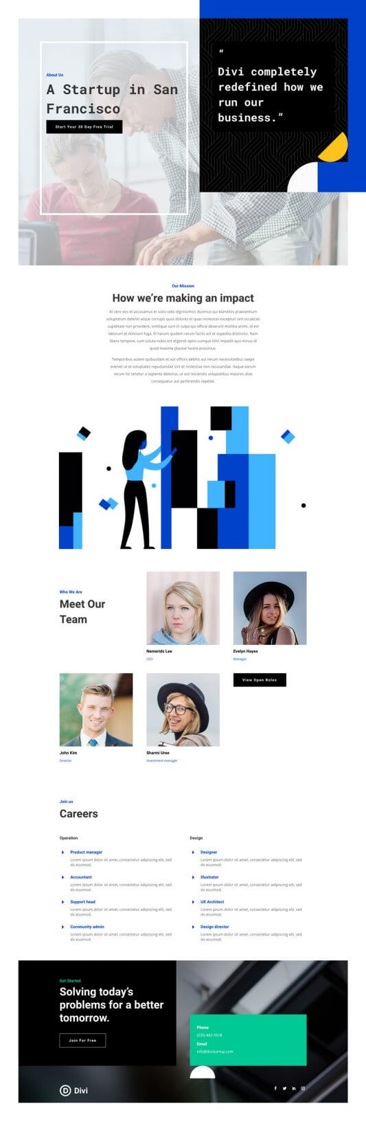 Plantilla Divi para Startups