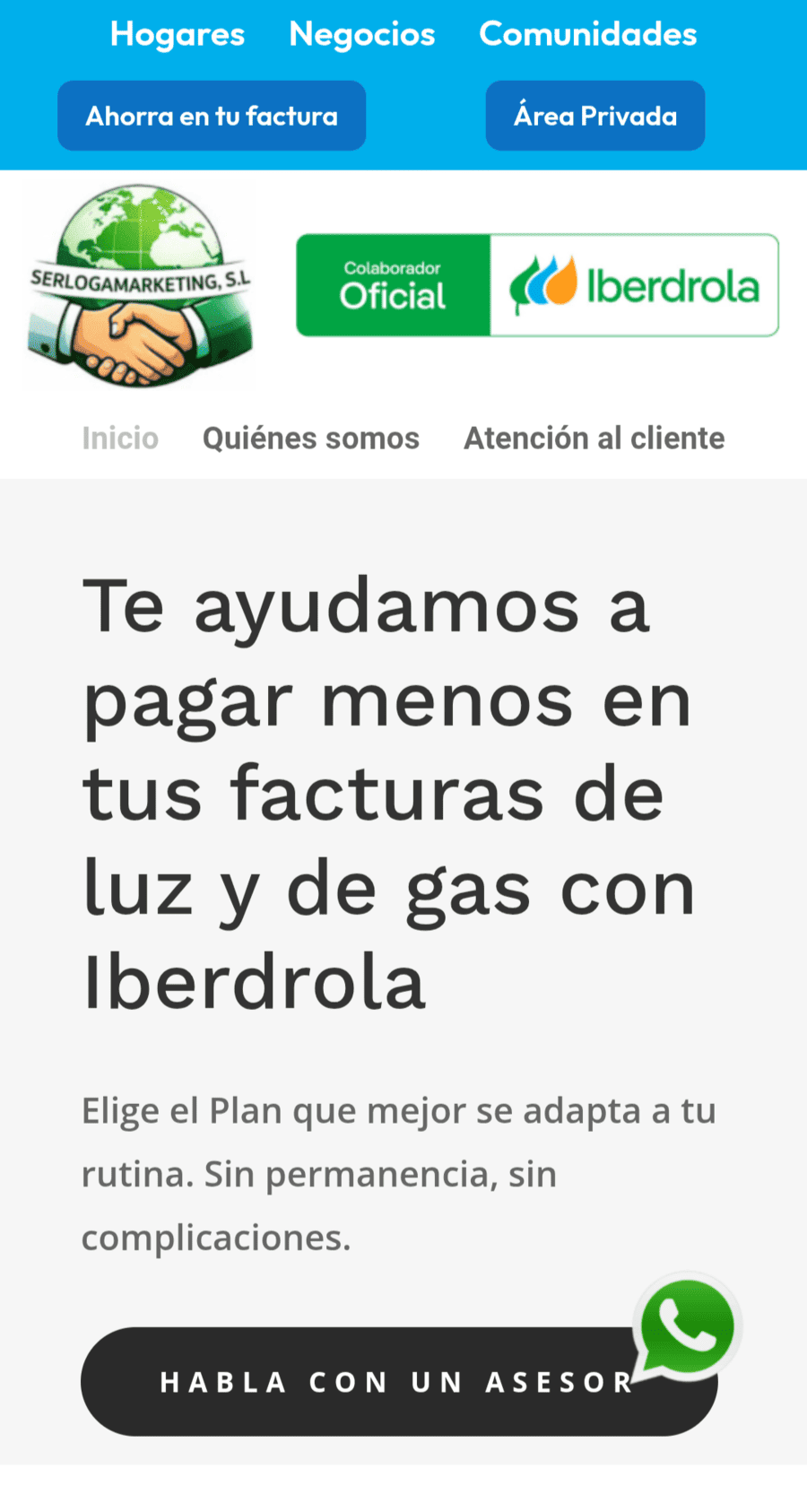 Desarrollo web para punto colaborador de Iberdrola en Cádiz, España - versión celular