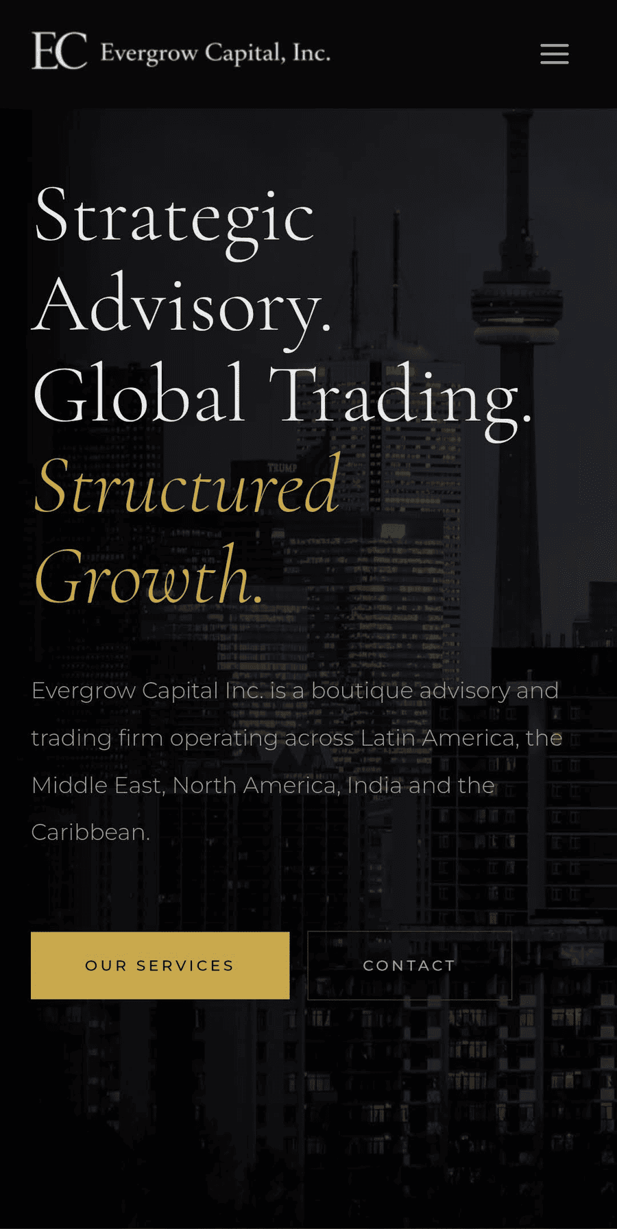 Desarrollo web para empresa de trading de commodities y consultoría estratégica con presencia internacional - versión celular