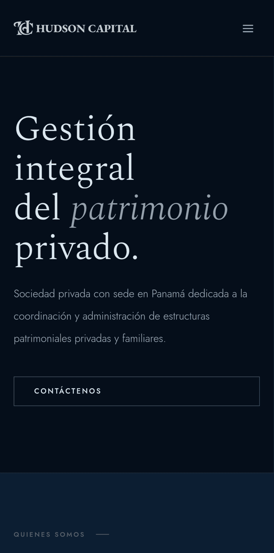 Sitio web movil de Hudson Capital Inc., firma de gestión patrimonial en Panamá, diseñado y desarrollado por Aventura Digital